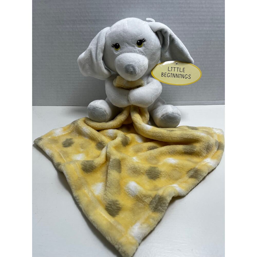 Little Beginnings Plush Puppy dog lovey security blanket NWT white gray  yellow